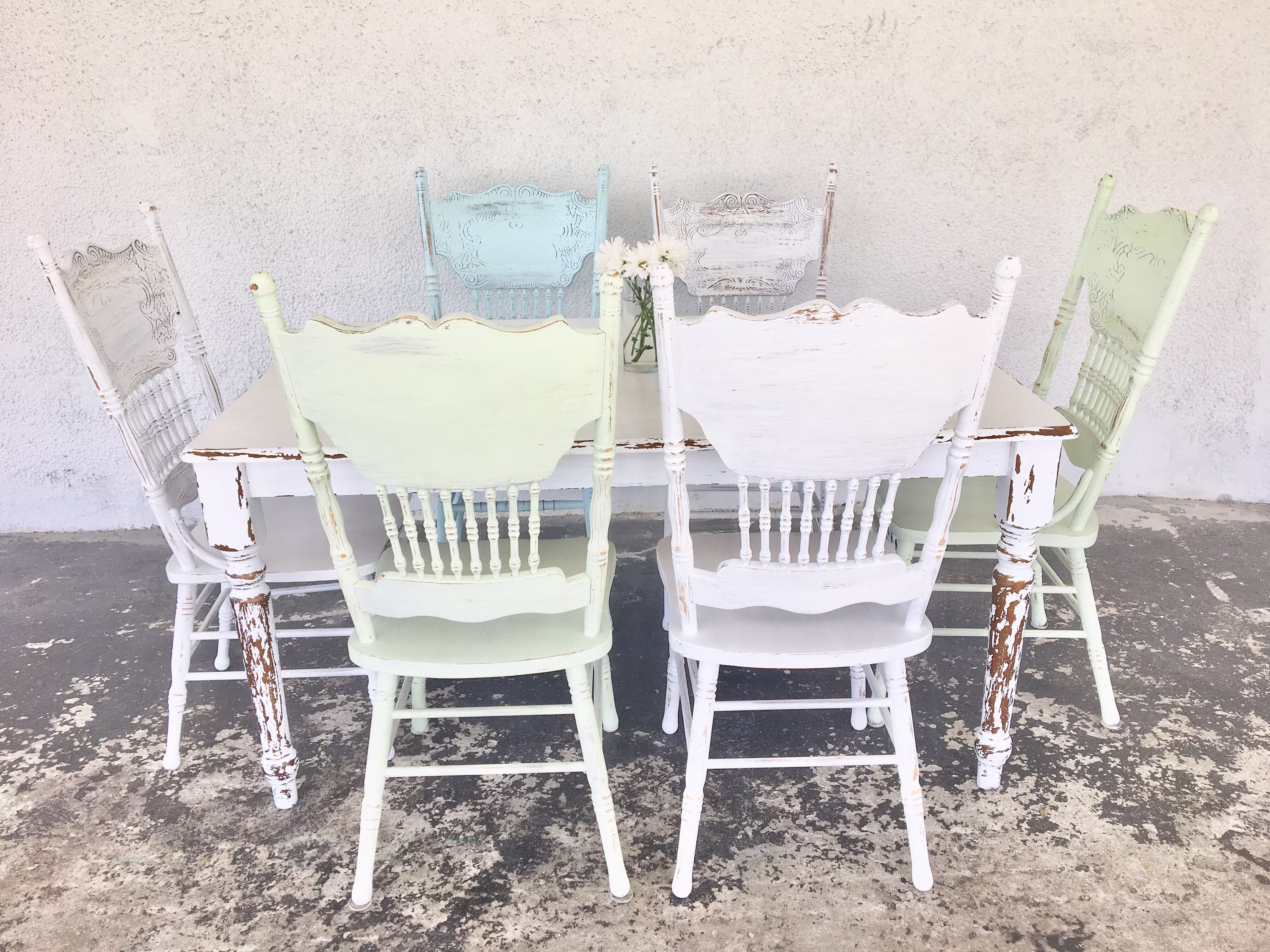 Custom For Reina Table Set Kitchen & Chairs Painted Chair Shabby Chic 6 Mis Match