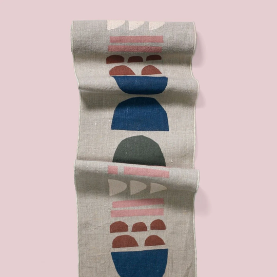 Totem Hand-Printed Linen Table Runner - Make Any Meal Special With Our Modern Scandinavian Inspired Linen Table Runner