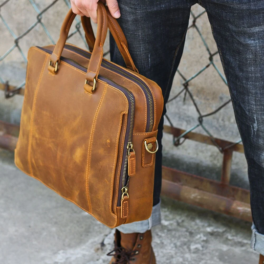16" Personilized Leather Briefcase, Messenger Bag, School Office Laptop Shoulder Best Gift