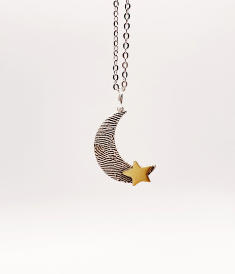 Crescent Necklace/Moon Necklace/Personalized Fingerprint Necklace/Custom Handwriting Necklace/Gift For Her/Mothers Day Gift
