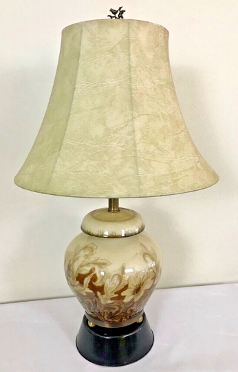 Limoges Porcelain Hand Painted Table Lamp with Cone Diffuser & Shade