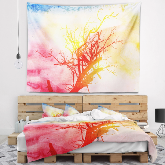 Designart 'Tree with Colorful Smoke' Trees Painting Wall Tapestry