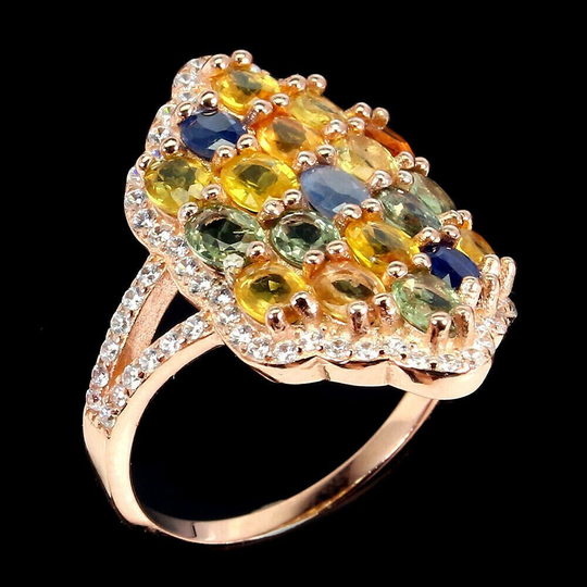 Sapphire Ring Multi-Color Natural Gems 18K Rose Gold 925 Sterling Silver Vintage Estate Unisex Sz 7 1/4 September Birthstone
