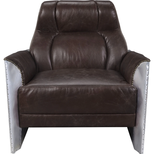 Top Grain Leather Accent Chair in Espresso and Aluminum
