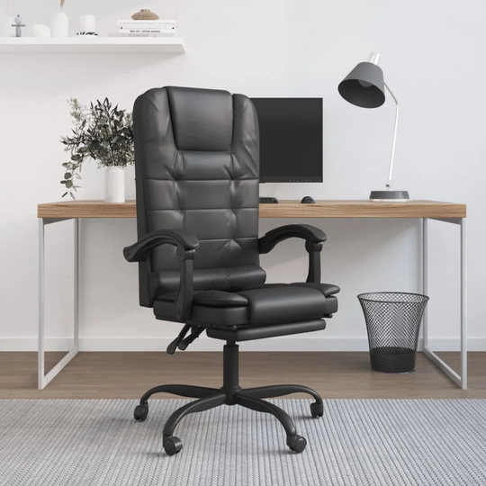vidaXL Massage Reclining Office Chair Faux Leather Chair Furniture Black/Gray - 24.8" x 22.2" x (44.3"-48")