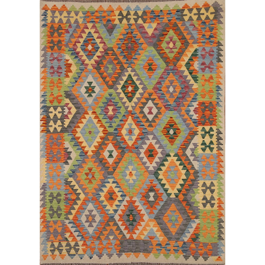 Reversible Multi-Color Kilim Oriental Area Rug Hand-woven Wool Carpet - 5'1"x 6'8"