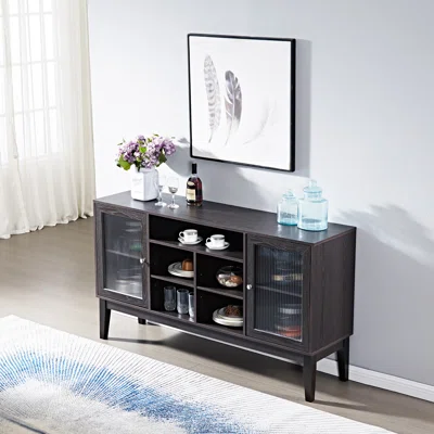 Dark Brown 60" Wood Tv Stand Console Storage Cabinet Sideboard Buffet Table W/ 2 Doors