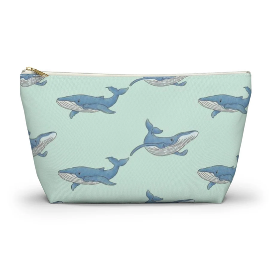 Whale Pouch, Pencil Case, Ocean Animal Custom Teacher Bridesmaid Cosmetic Bag, Zipper Makeup Accessory Pouch