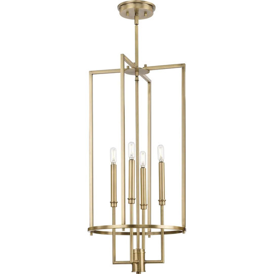 Elara Collection Four-Light New Traditional Vintage Brass Chandelier Foyer Light - 15 in x 15 in x 31.37 in