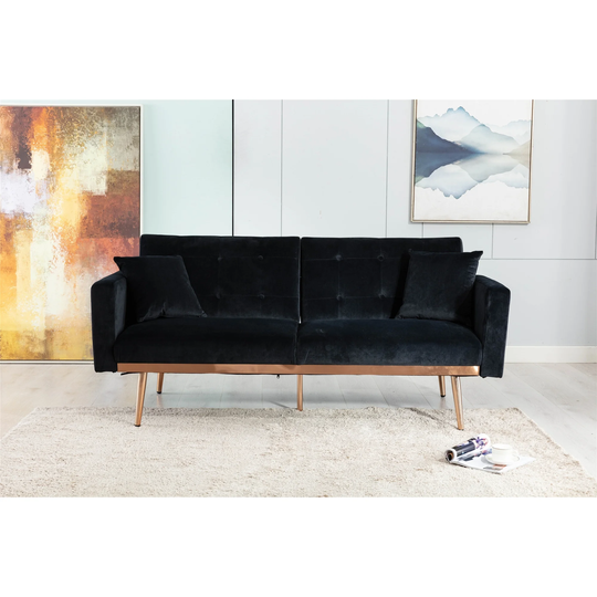 Loveseat Velvet Upholstered Convertible Sofa Bed Sleeper Furniture Adjustable Backrest Sofa with Metal Feet & Button Backrest