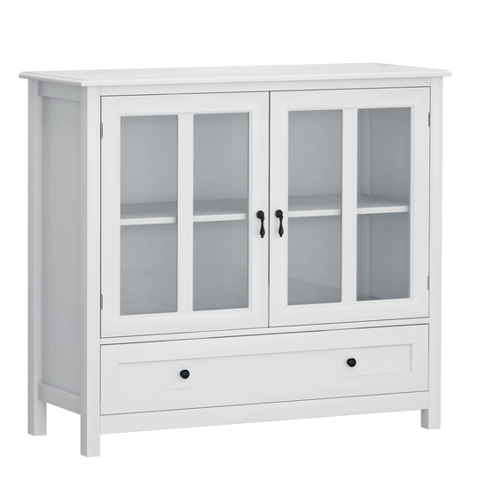 CTEX Sideboard Storage Cabinet with Drawer, Adjustable Shelf and 2 Glass Doors