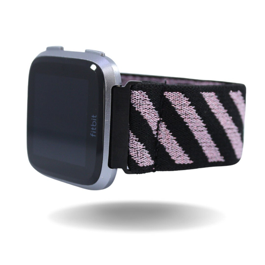Elastic Fitbit Versa Watch Band - 1/2 Lite Rose Gold Metallic Glittery Sparkly Stripes Elegant Formal Dressy Casual Boho Chic