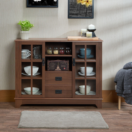 3 Drw, 2 Open Compartments & 2 Glass Doors Console Table Coffee, Console, Sofa & End Tables