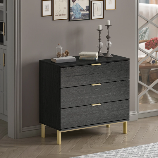 Kerrogee 3-Drawer Chest - Wooden Storage Dresser with Metal Legs