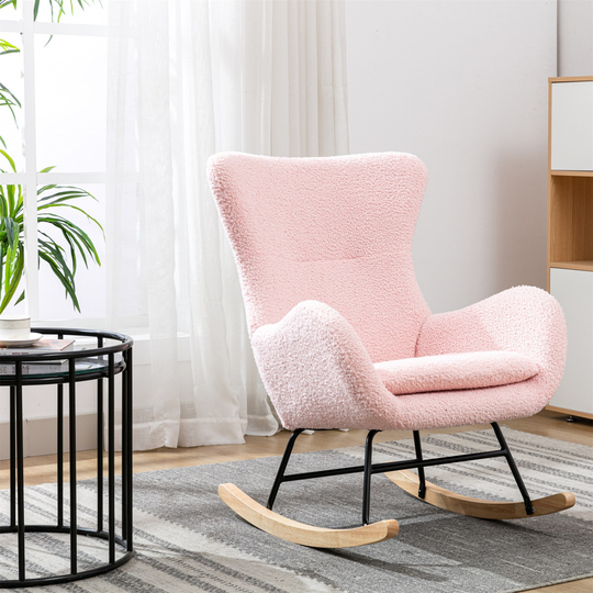EYIW Teddy Upholstered Rocking Chair with Padded Seat, Ergonomic Back and Metal Frame, 26.3"Lx32.2"Dx36.6"H