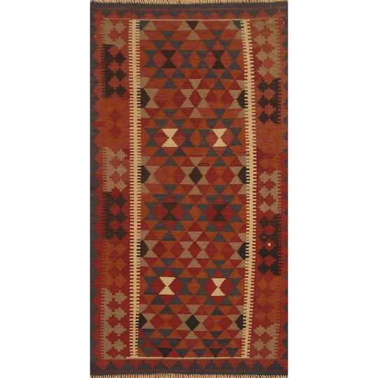 Reversible Multi-Color Kilim Runner Rug Hand-woven Wool Carpet - 3'4" x 6'8"