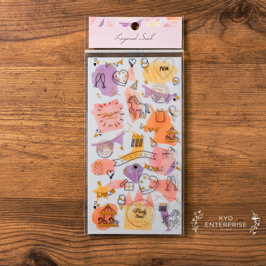 Kamio Japan - Layered Sticker Series Party | 2 Pcs Clear + Regular Stickers