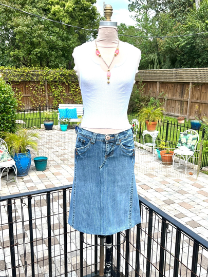 stretch Pencil Skirt/Denim Pencil Skirt/Recycled Skirt/stretch Denim Skirt/Denim Skirt/Fab208Nyc/Fab208/Low Rise Skirt