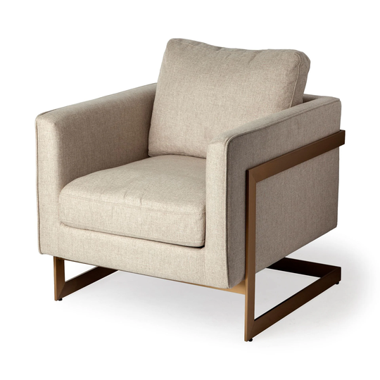Rupert Cream Poly-Linen Seat w/ Gold Stainless Steel Frame Accent Chair