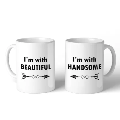 Hennis I'm with Beautiful and Handsome Couple 2 Piece Coffee Mug Set