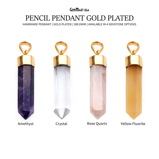 Gemstone Connector, Healing Crystal Point Pendant, Earring Pencil Ornate Gold Bail, 38x10mm, Gemmartusa | 14206
