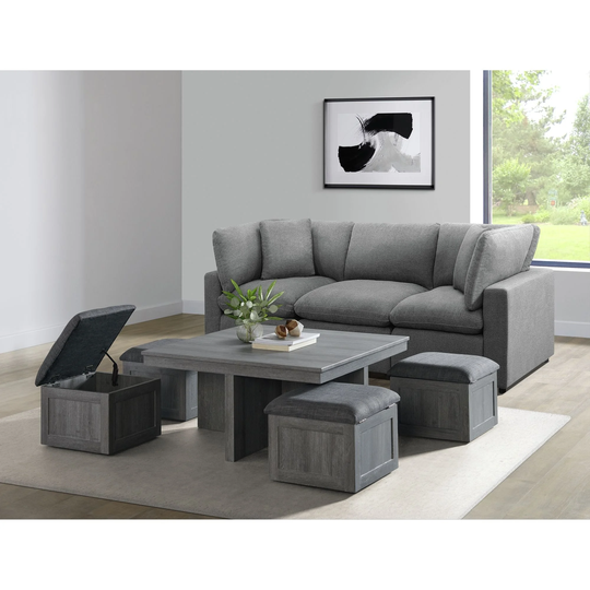 Picket House Furnishings Dawson Coffee Table with Four Storage Stools