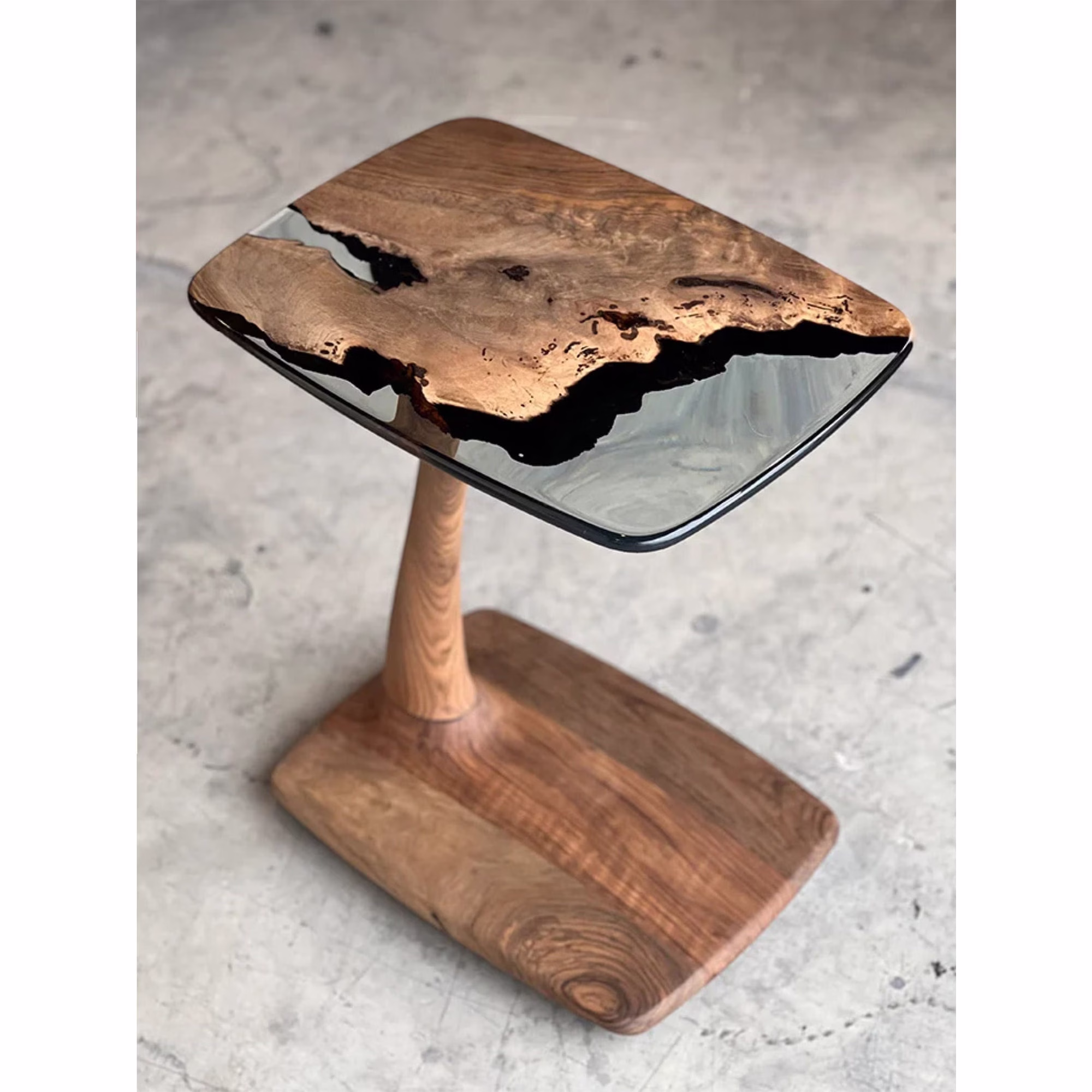 Epoxy Resin Walnut C Table, Coffee & Magazine Table For Sofa From Tree, Live Edge Epoxy, River