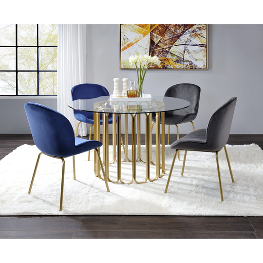 Simple Modern Style Curve Design Velvet Side Chair (Set-2) with Polished Goldtone Metal Legs
