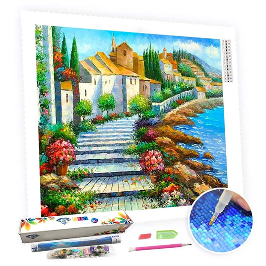5D Diy Square Round Diamond Painting Kit Full Drill-Lakeside Town-Diy By Number Rhinestone Pasted For Home Wall Decor