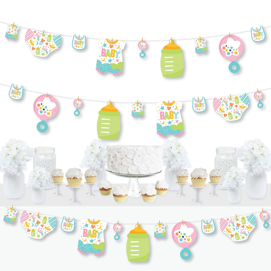 Colorful Baby Shower - Gender Neutral Party Diy Decorations Clothespin Garland Banner 44 Pieces