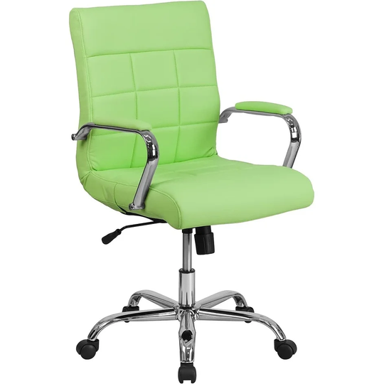 Mid-Back Vinyl Swivel Office Chair with Chrome Base and Arms