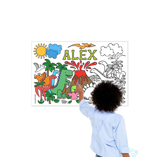 Personalized Dinosaur Coloring Poster With Name | Themed Paper Roll To Color 30" X 20" Inches