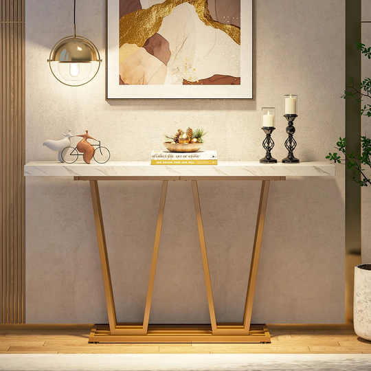 Faux Marble Wood Console Table Entryway Living Room Behind Sofa Table - 54 x 84