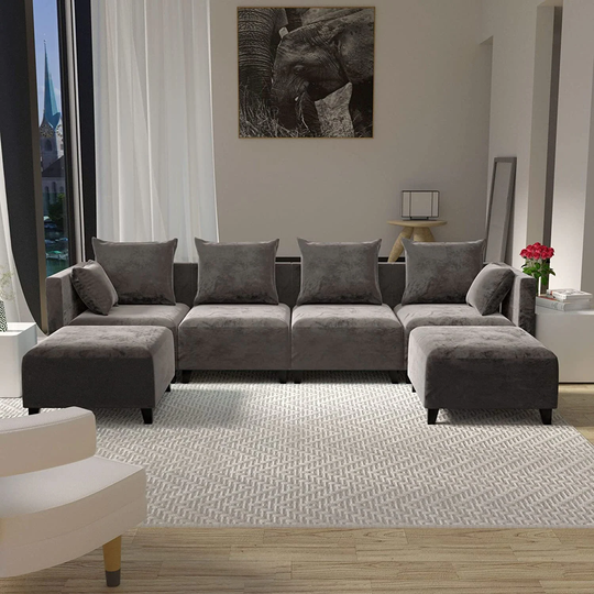 118" Luxe Velvet Convertible Sectional Sofa, Modern U-Shape Modular 6-Seat Sofa with Reversible Ottomans for Living Room, Office