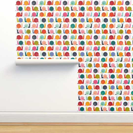 Snails Wallpaper - Color Happy By Katerhees Bug Insects Rainbow Colorful White Removable Peel & Stick Spoonflower
