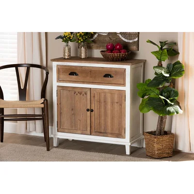 Modern Contemporary Office Home Utility Cabinet Storage Oak Brown And White Finish