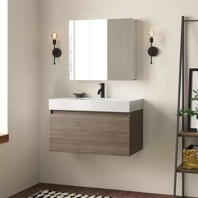 Senza 36" Mezzo Single Wall Mounted Modern Bathroom Vanity Set with Mirror