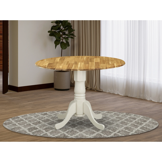 Acacia Wood Dining Table with Drop Leaves, Wood Texture Table Top and Linen White Pedestal - DMT-NLW-TP