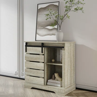 Side Cabinet Buffet Sideboard With Sliding Barn Door And Interior Shelves, Gray
