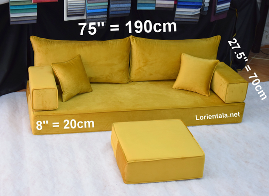 Velvet Gold Color 8'' Thick Floor Sofa Living Room Oriental Boho Cushions Seating Bed Ottoman Palette Furniture Bench Couch Covers Pillows