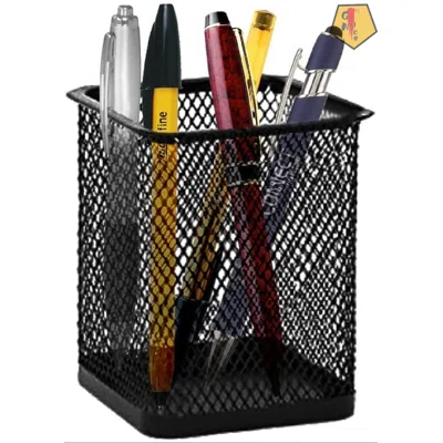 Black Mesh 2 Pcs Square Pencil Cup Holder Desk Organizer - Desk Accessory.