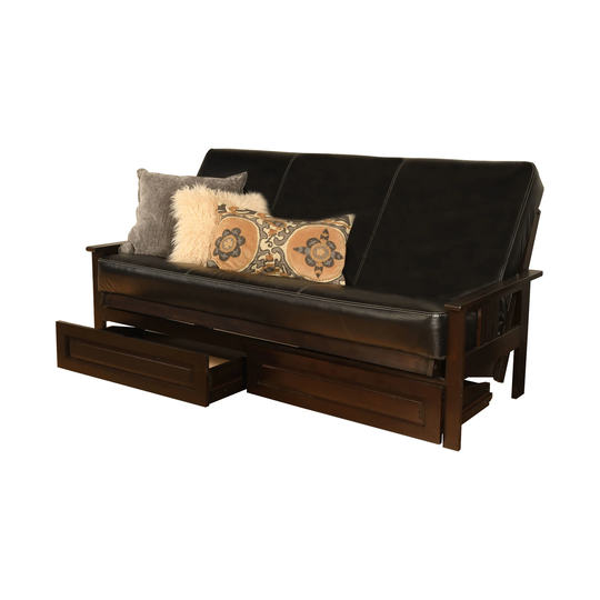 Somette Monterey Sofa in Espresso Finish with Storage and Removable Faux Leather Mattress Cover
