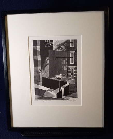 Bernard Brussel-Smith | American 1914-1989 "City Scape I". Wood Engraving, 1949, Pencil Signed, Framed, | Free Shipping