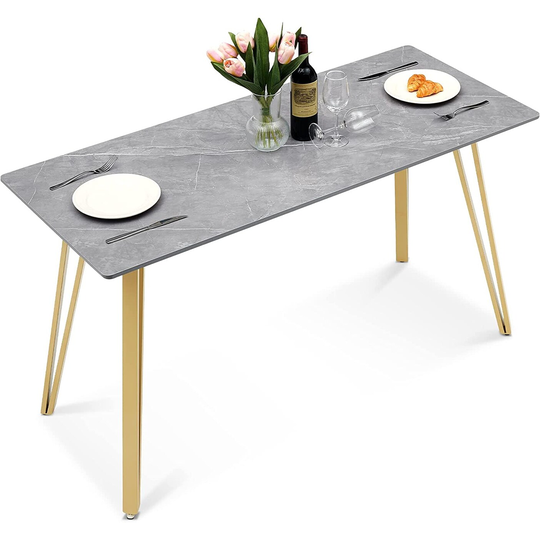 ivinta White Marble Dining Table, Modern Rectangle 55 inch Dining Room Table for 4/6, White Dining Table with Gold Hairpin Legs