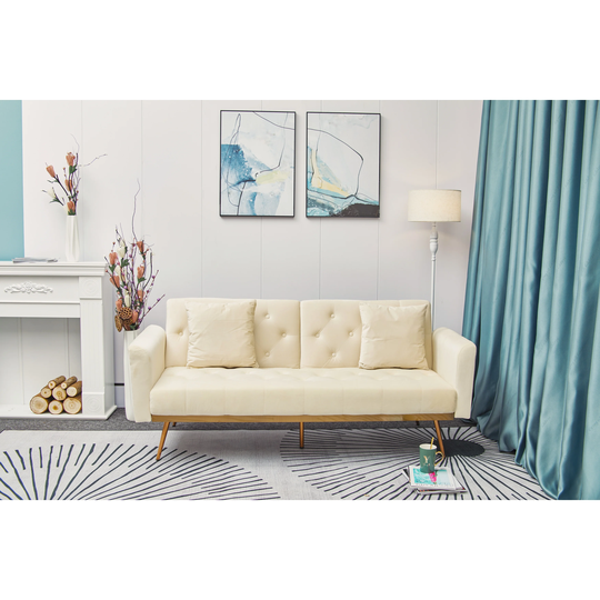 Velvet Loveseat Couches Sofa Folding Living Room Sofa Bed with Two Throw Pillows