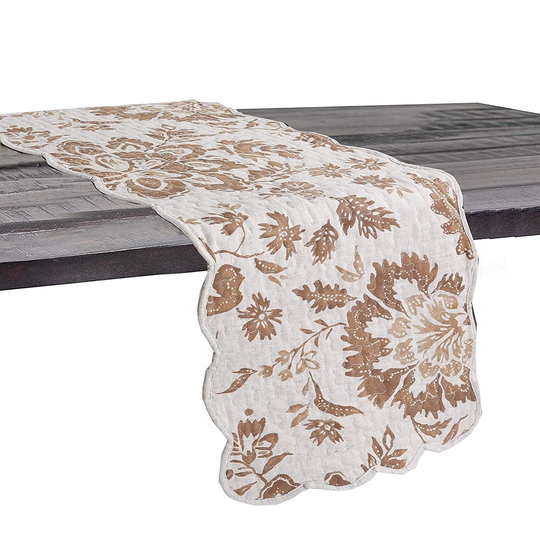Cozy Line Brown Flower Quilted Linen Table Runner