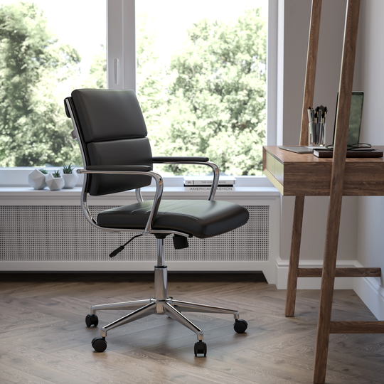 Mid-Back LeatherSoft Contemporary Panel Executive Swivel Office Chair