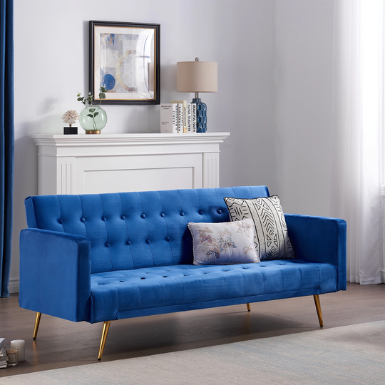 Sofa Variable Bed Sofa Multifunctional Folding Sofa Metal Legs Blue