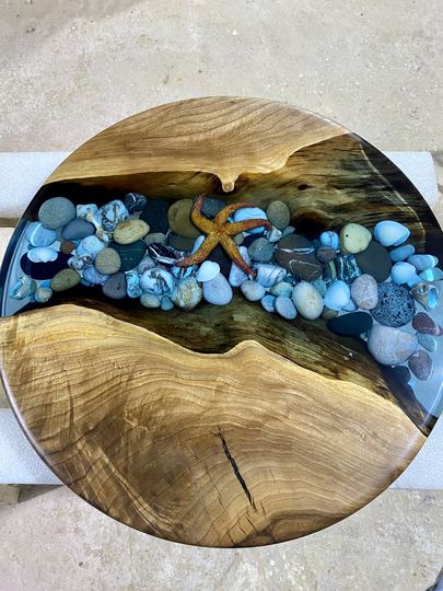 Pebble Decor Table, Walnut Table, Epoxy Coffee Epoxy Resin Unique Round Table