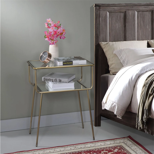 End Table Modern Coffee Table in Antique Gold, Mirror & Clear Glass